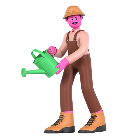 Male farmer holding Water can  3D Illustration
