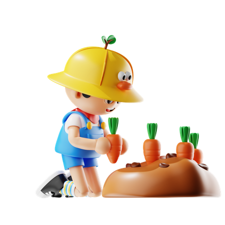 Male Farmer Planting Carrots  3D Icon