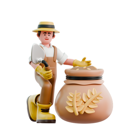 Male farmer planting plant seeds  3D Illustration