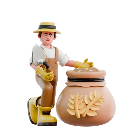 Male farmer planting plant seeds  3D Illustration