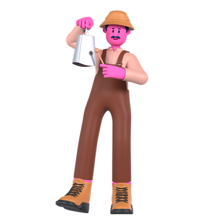 Male Farmer playing Cowbell  3D Illustration