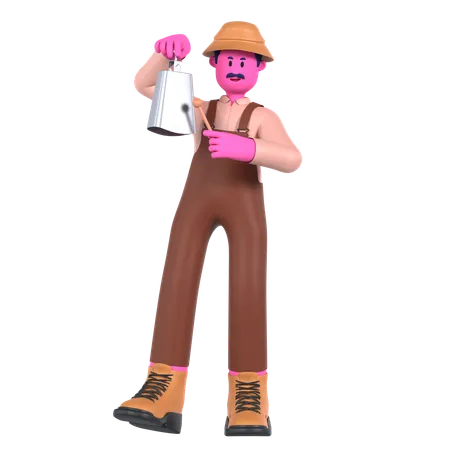 Male Farmer playing Cowbell  3D Illustration
