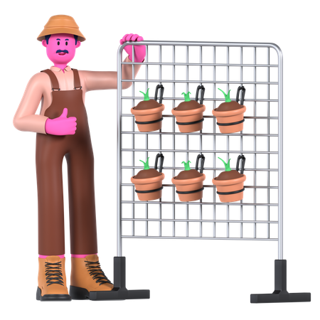 Male farmer standing near Vertical Garden  3D Icon