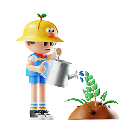 Male Farmer Water Plants  3D Icon