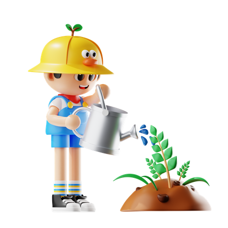 Male Farmer Water Plants  3D Illustration