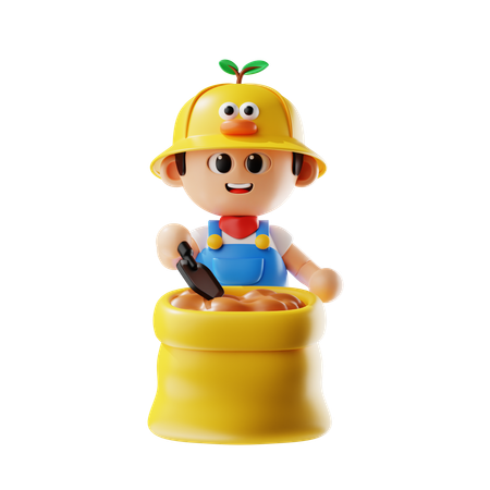 Male Farmer With Fertiliser Bag  3D Icon