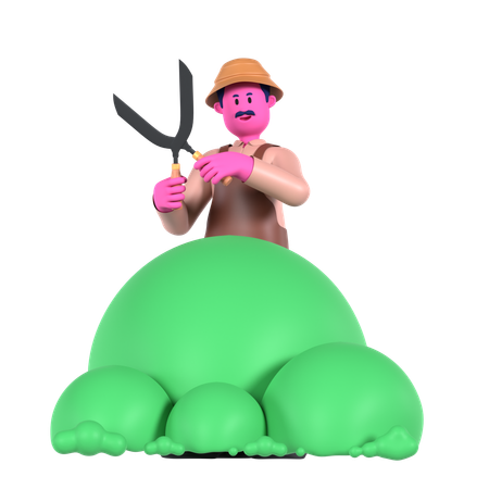 Male farmer with Hedge shears  3D Illustration
