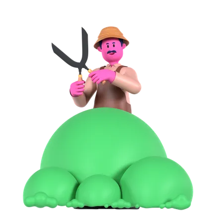 Male farmer with Hedge shears  3D Illustration