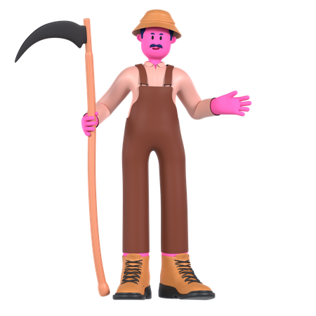 Male farmer with Scythe  3D Icon