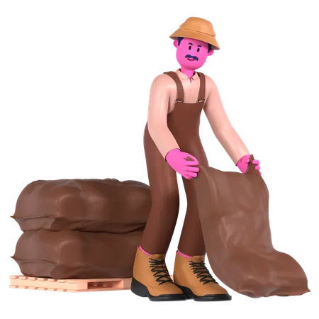Male farmer with Wheat bag  3D Illustration