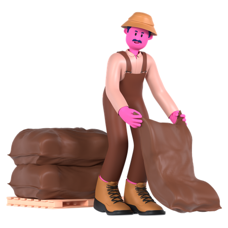 Male farmer with Wheat bag  3D Icon