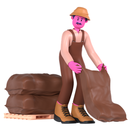 Male farmer with Wheat bag  3D Illustration