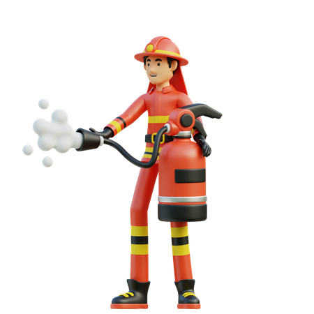 Male firefighter carries a fire extinguisher  3D Icon