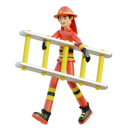 Male firefighter carrying ladder  3D Illustration