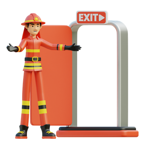 男性消防士が出口を指示  3D Illustration