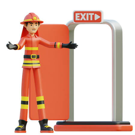 Male firefighter directs out for exit  3D Icon