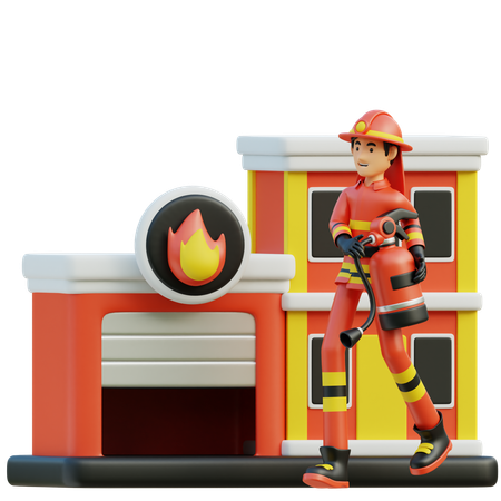 Male firefighter headed to the office  3D Illustration