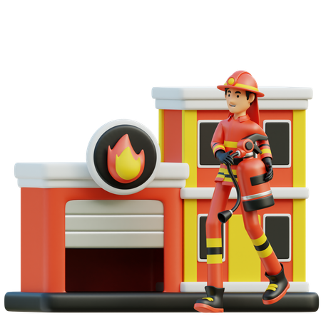 Male firefighter headed to the office  3D Icon