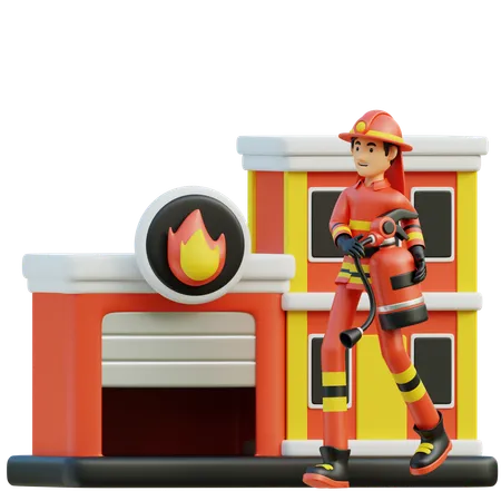 Male firefighter headed to the office  3D Illustration