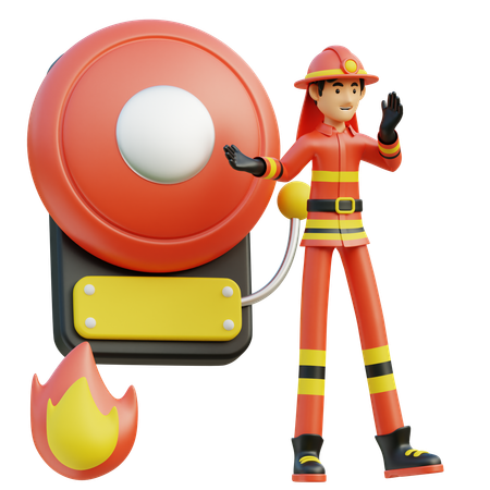 Male firefighter rings the bell  3D Illustration