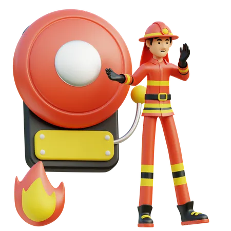 Male firefighter rings the bell  3D Illustration
