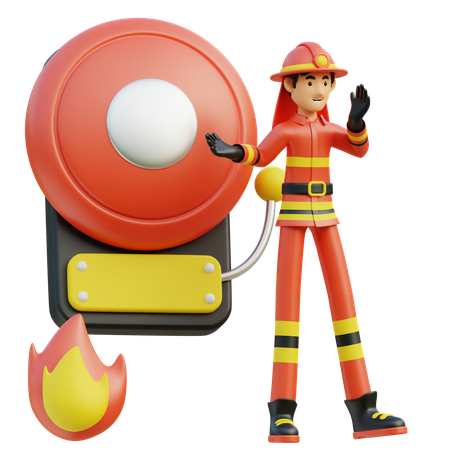 Male firefighter rings the bell  3D Icon