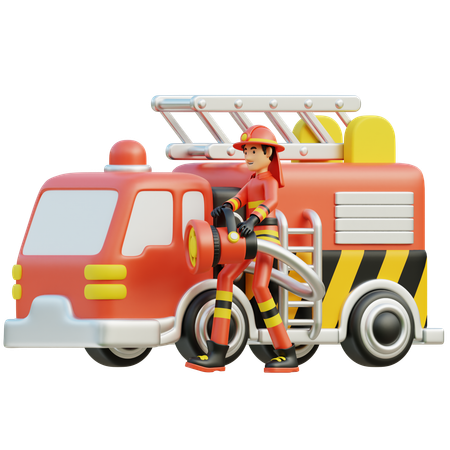 車に乗った男性消防士  3D Illustration