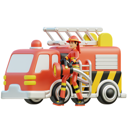 Male firefighter with car  3D Icon