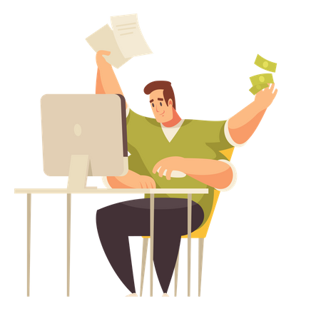 Male freelancer getting paid for work 3D Illustration