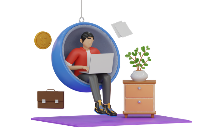 Male freelancer working from home  3D Icon