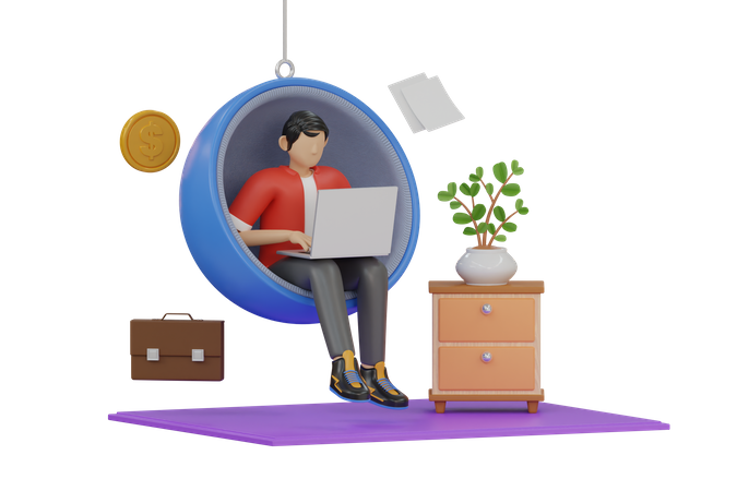 Male freelancer working from home  3D Illustration