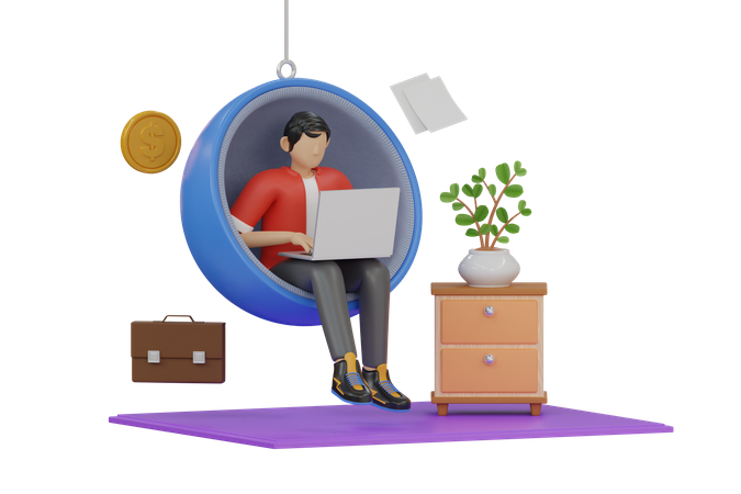 Male freelancer working from home 3D Illustration