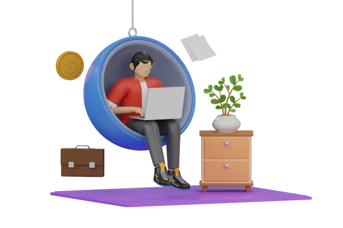 Male freelancer working from home 3D Illustration