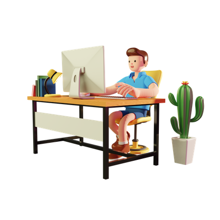 Male freelancer working on computer  3D Illustration