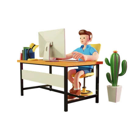 Male freelancer working on computer  3D Illustration