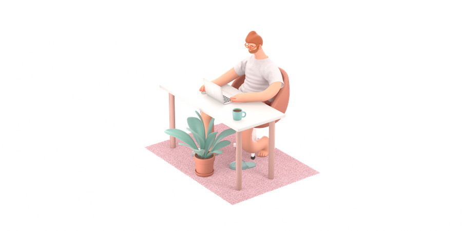 Male freelancer working on desk  3D Illustration