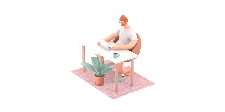 Male freelancer working on desk  3D Illustration