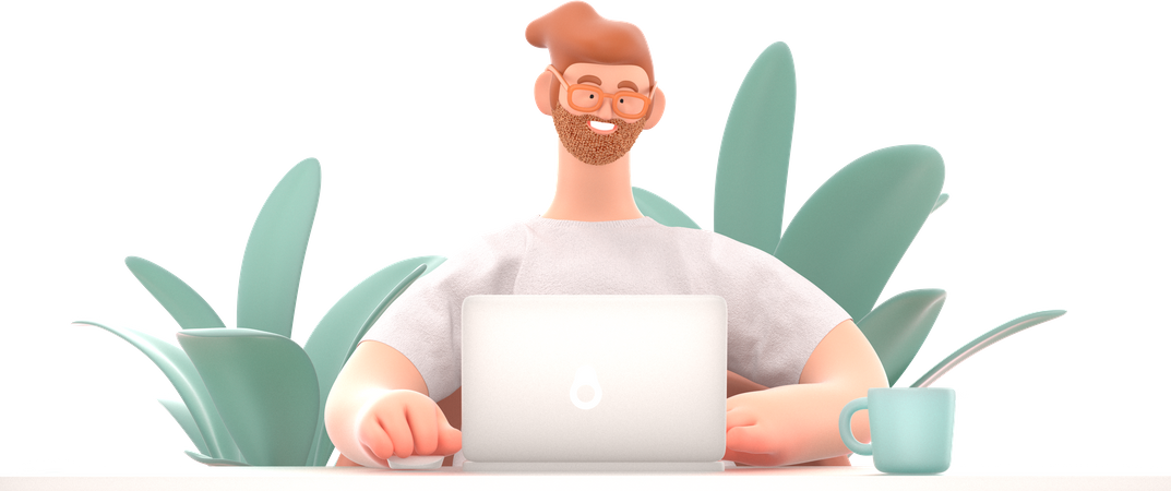 Male freelancer working on laptop 3D Illustration
