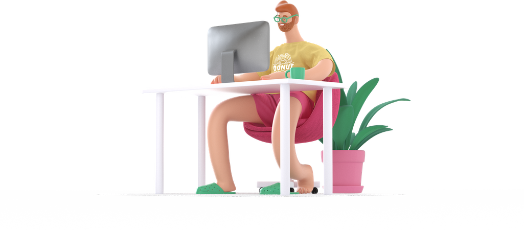 Male freelancer working on laptop  3D Illustration