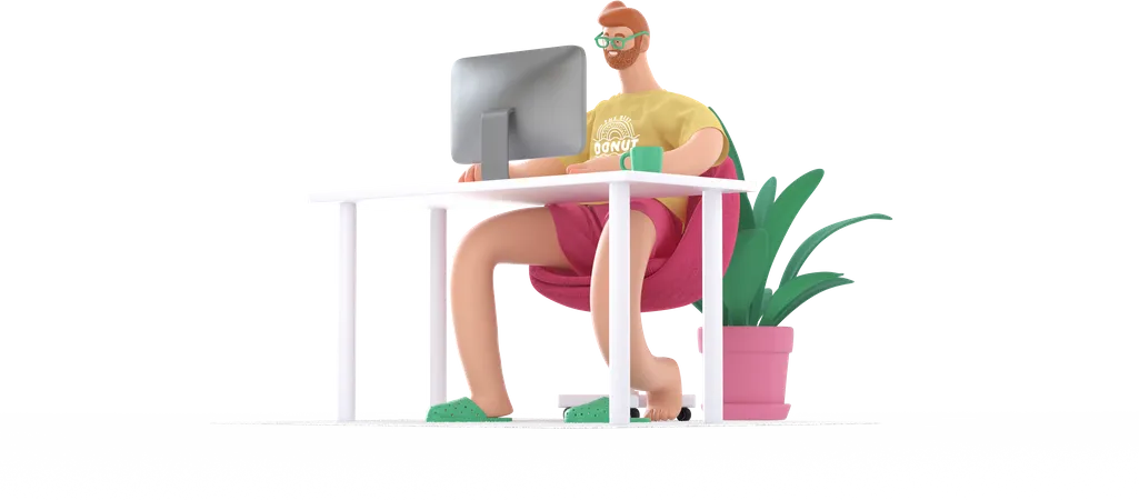 Male freelancer working on laptop  3D Illustration