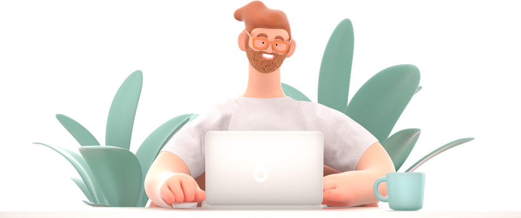 Male freelancer working on laptop  3D Illustration