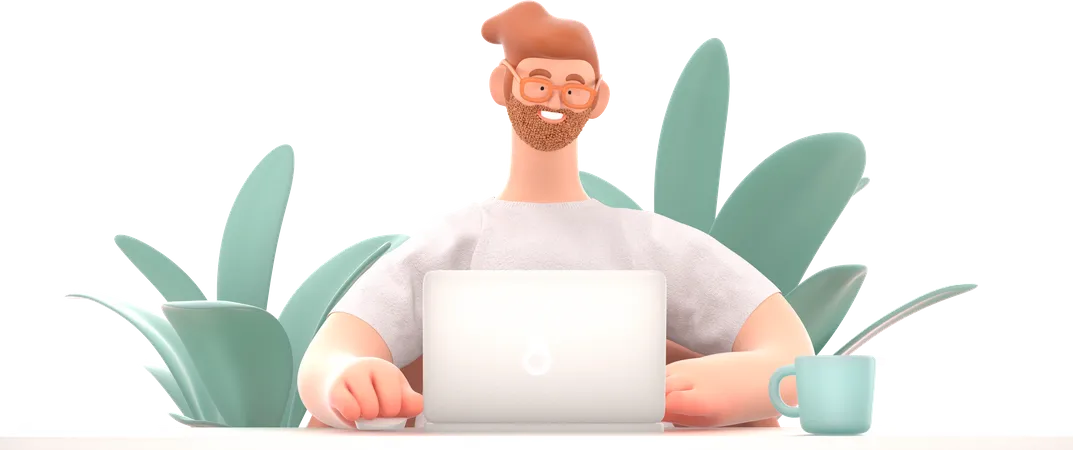 Male freelancer working on laptop  3D Illustration