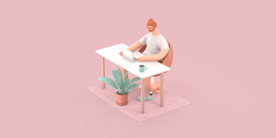 Male freelancer working on own project 3D Illustration