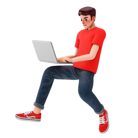 Male freelancer working online  3D Illustration