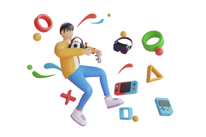 Male Gamer holding gaming console controller  3D Icon