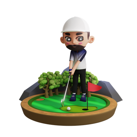 Male Golf Player Playing Golf  3D Illustration