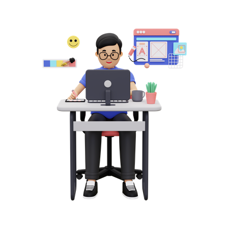 Male graphic designer working on laptop  3D Illustration