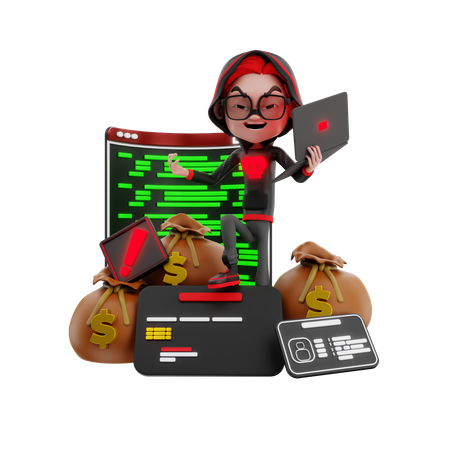 Male hacker hacking stealing financial information  3D Illustration