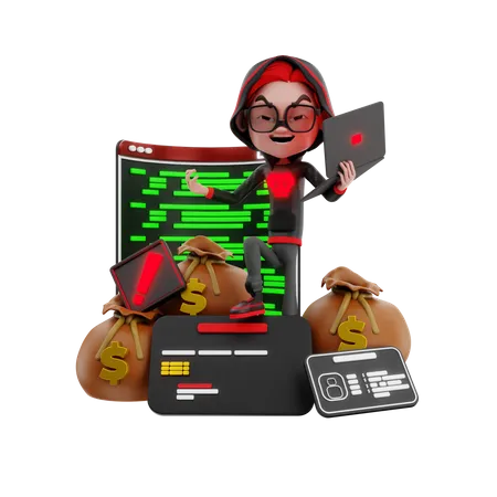 Male hacker hacking stealing financial information  3D Illustration