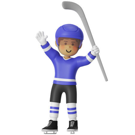 Male Hockey Player Celebrating Victory 3D Illustration